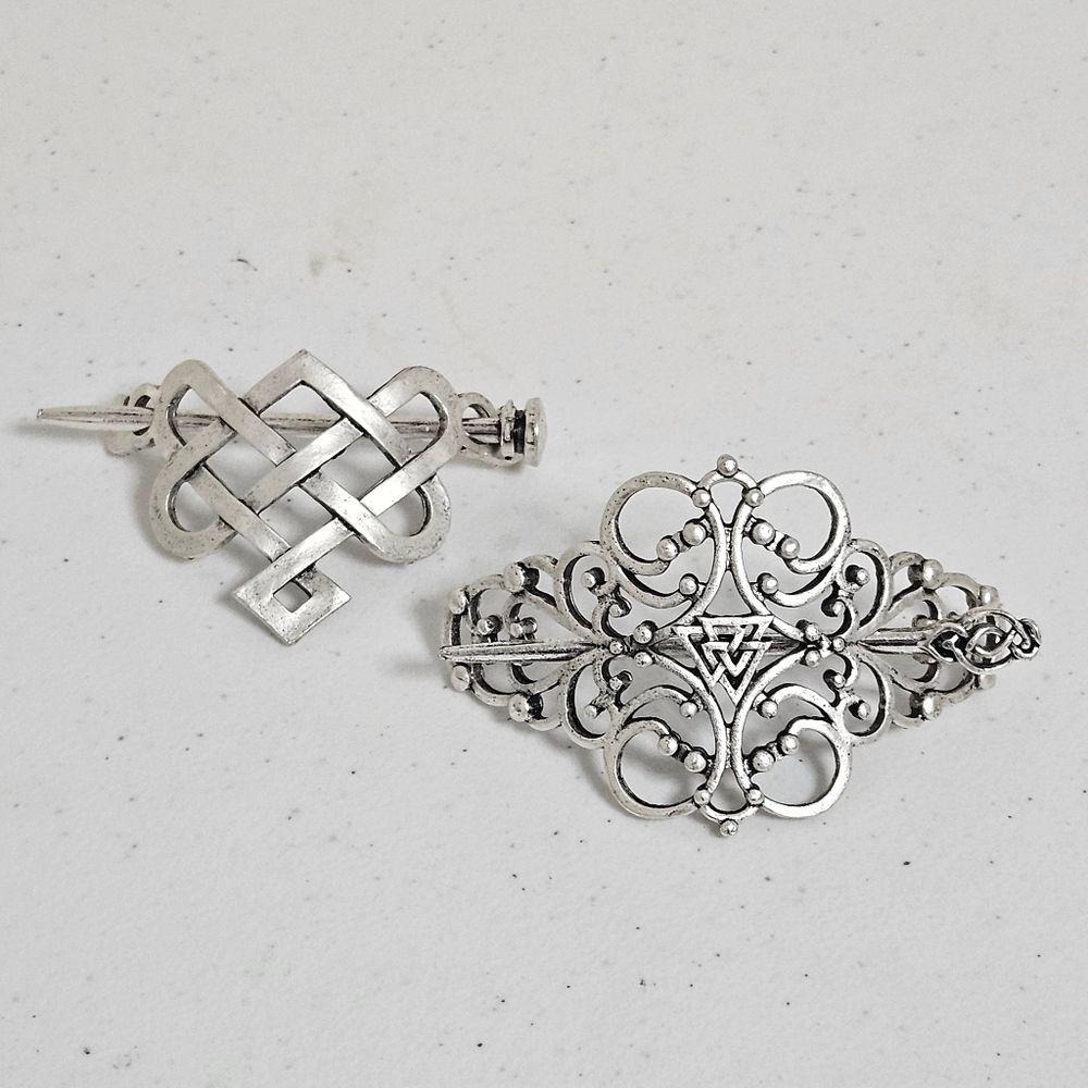 New Pair Viking‎ Nordic Celtic Knots Silver Slide Hairpins Hair Stick Scottish